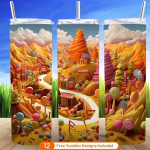 3D Tumbler Wrap 3D Colorful Candy Landscape 20 oz Skinny Tumbler Sublimation Design 3D Candy Colorful 20 & 30oz Tumbler PNG