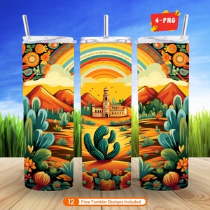 4 Pack Mexican Art 3D Tumbler Wrap, 20 oz Skinny Tumbler Sublimation, Digital Download PNG, Ideal for Personalized Tumbler Gifts