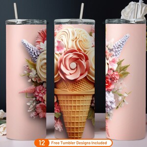 3D Summer Ice Cream 20 oz Skinny Tumbler Sublimation Design Téléchargement numérique PNG 3D Ice Cream Tumbler Warp Png 3D Art Design