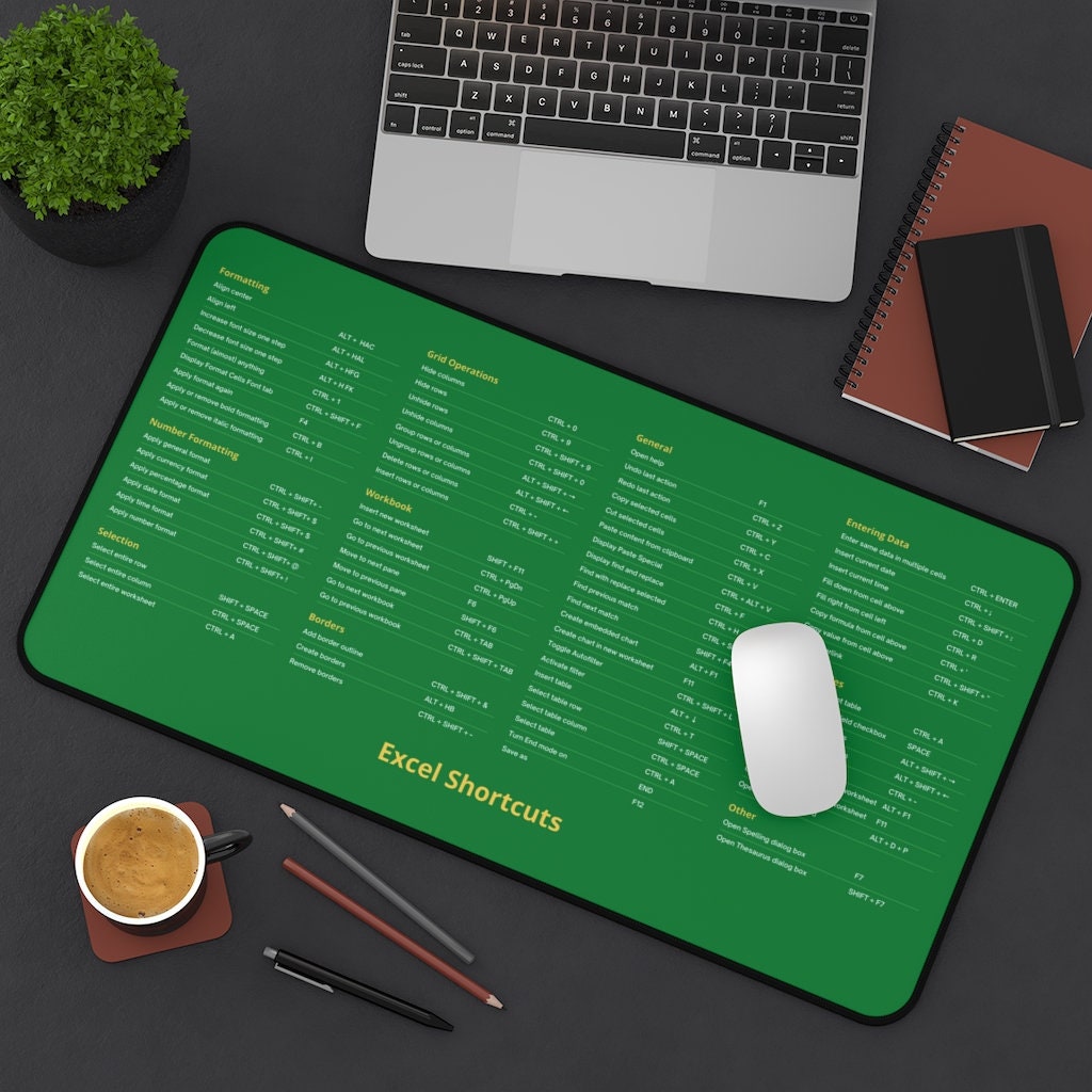 Excel shortcuts desk mat excel shortcut mouse pad accountant etsy