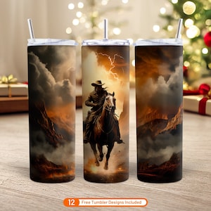 Western Tumbler Wrap Cowboy Riding Horse 3D 20 oz Skinny Tumbler Sublimation Design, Rodeo Tumbler PNG, Ideal Gift for Western Lovers