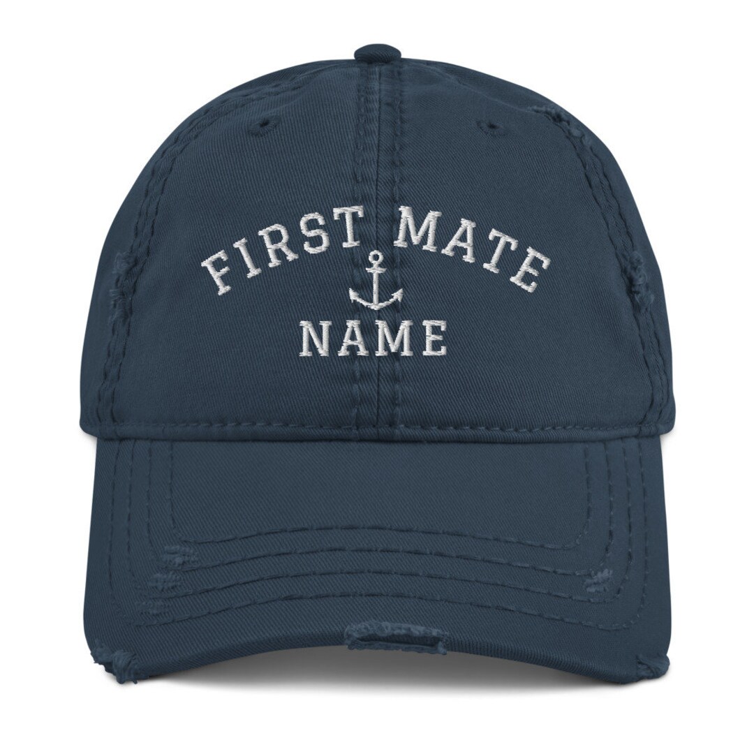 Personalized First Mate Hat, Custom Baseball Cap, Nautical Distressed