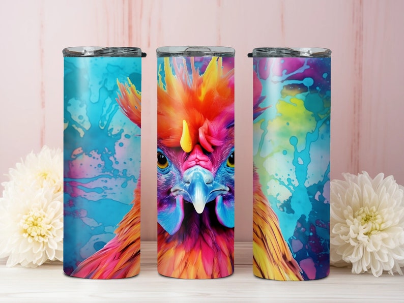 Alcohol Ink Chicken 20 Oz Skinny Tumbler Sublimation Design Digital ...