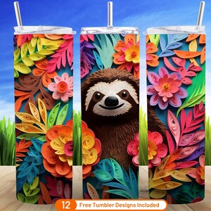 3D Floral Sloth 20 Oz Skinny Tumbler Sublimation Design Digital ...