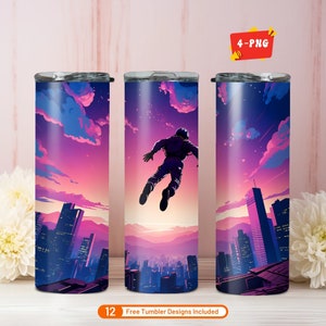 4 Skydiving 3D Tumbler Wraps 20 oz Skinny Tumbler Sublimation Design Skydiver Parachuting Digital Download PNG Bundle