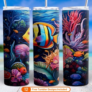 3D Tumbler Wrap Colorful 3D Tropical Fish 20 oz Skinny Tumbler Sublimation Design 3D Beach Digital Download PNG