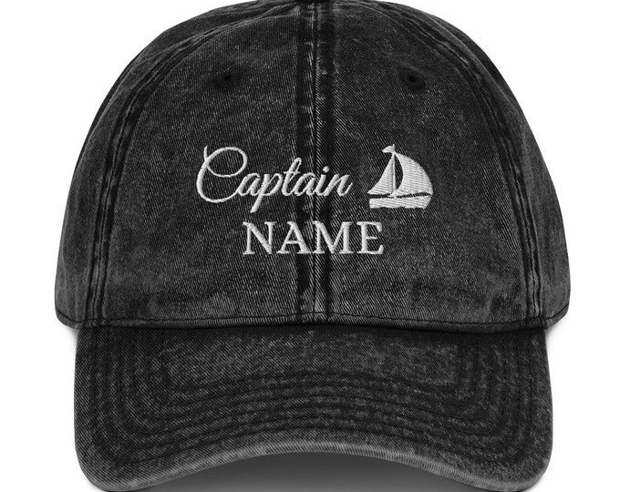 Personalized Captain Hat, Custom Baseball Cap, Nautical Vintage Cotton Twill Cap, Embroidered Sailor Hat, Fun Gift For Sailing
