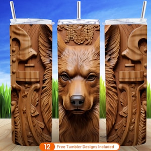 3D Tumbler Wrap 3D German Shepherd 20 oz Skinny Tumbler Sublimation Design Digital Download PNG Wood Engraved German Shepherd Tumbler