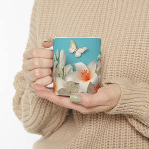 3D Summer Lilies Mug Sublimation Design Digital Download PNG 3D Wedding Flowers 11 oz and 15 oz Mugs PNG 3D Lily Floral Digital Download