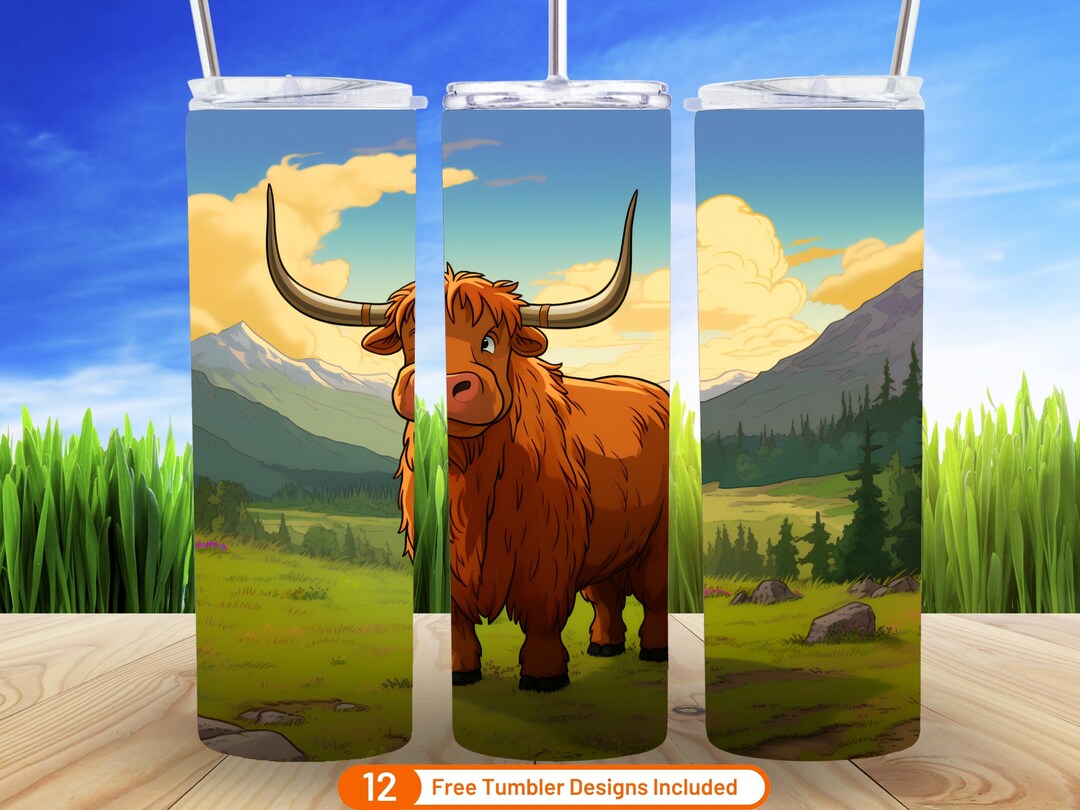 3D Highland Cow Art 3D Tumbler Wrap 20 Oz Skinny Tumbler Sublimation ...