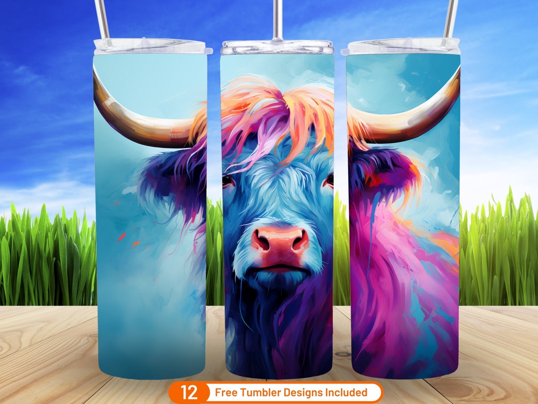 3D Highland Cow Art 3D Tumbler Wrap 20 Oz Skinny Tumbler Sublimation ...