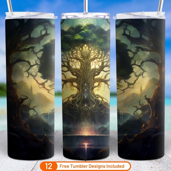 Colorful Yggdrasil 3D Tumbler Wrap 20 oz Skinny Tumbler Sublimation Design Digital Download PNG