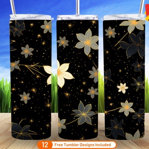4 Dark Starry Floral Seamless Tumbler Wrap Art 20 oz Skinny Tumbler Sublimation Design Digital Download PNG Bundle