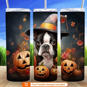 Cute Halloween Boston Terrier Tumbler Warp Halloween 20oz Skinny Tumbler Sublimation Design Digital Download PNG Spooky Boston Terrier Mama