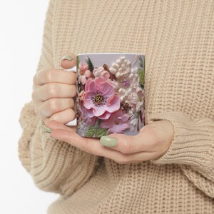3D geborduurde zomerbloemen mok sublimatie ontwerp digitale download PNG 3D geborduurde zomerbloemen 11 oz en 15 oz mokken PNG