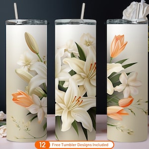 3D Lilies flowers 20 oz Skinny Tumbler Sublimation Design Digital Download PNG 3D Lily Of The Valley Seamless Tumbler Wrap PNG