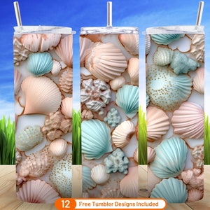 3D Tumbler Wrap 3D Colorful Seashell 20 oz Skinny Tumbler Sublimation Design 3D Seamless Beach Digital Download 3D Seashell Ocean Tumbler