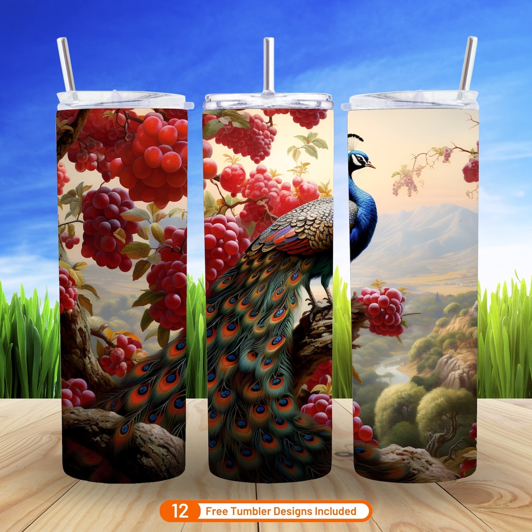3D Colorful Peacocks Tumbler Wrap 20 Oz Skinny Tumbler Sublimation