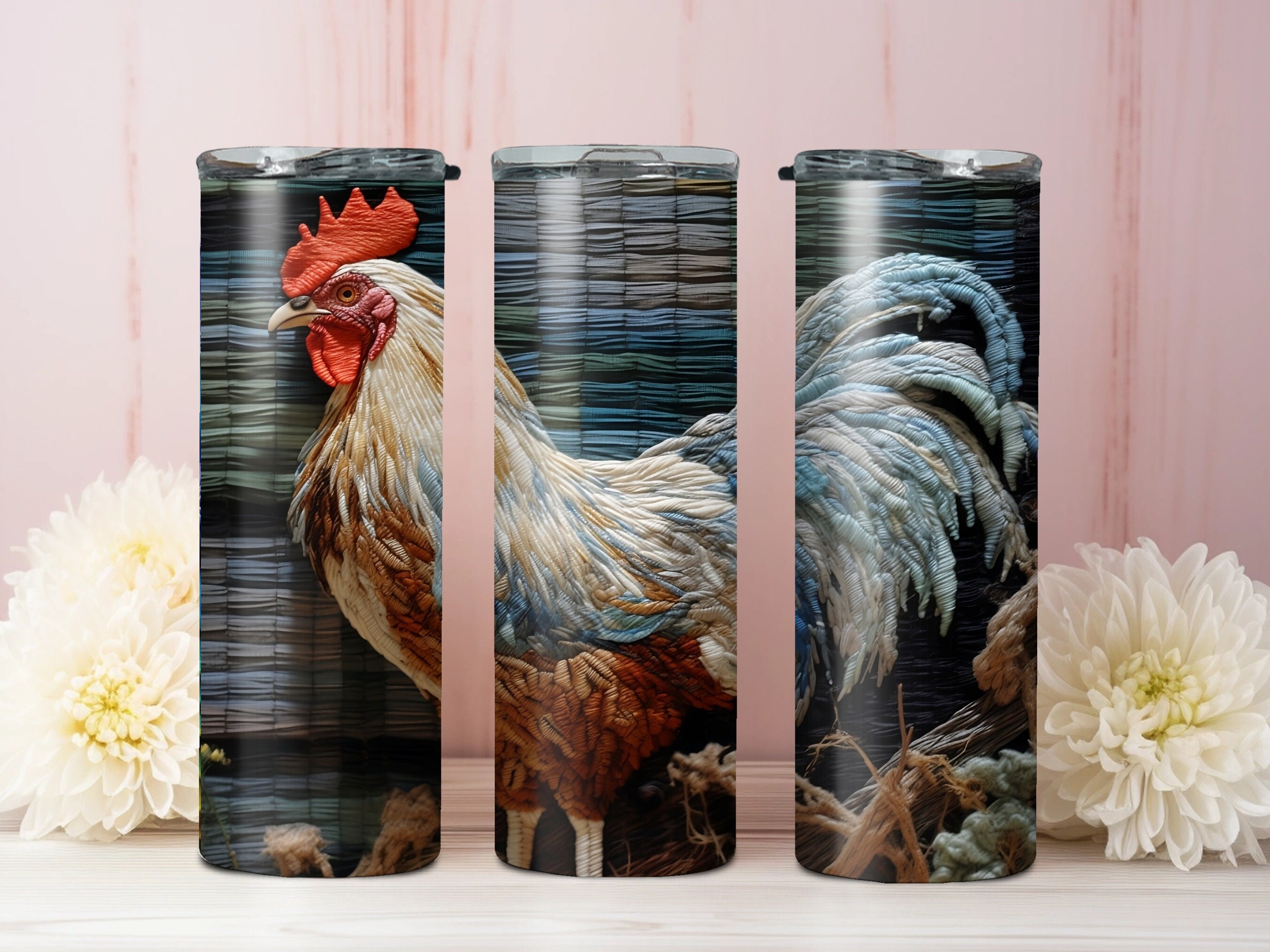 3D Rustic Chicken 20 Oz Skinny Tumbler Sublimation Design Digital ...
