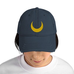 Anime Moon Hat, Black Lady Distressed Dad Hat, Moon Costume Cap image 4