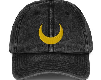 Anime Moon Hat, Black Lady Vintage Cotton Twill Cap, Moon Costume