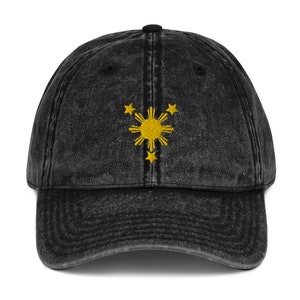 Filipino Sun Vintage Cotton Twill Cap - Philippines Pride Hat, Pinoy Pinay Clothing, Filipino Flag Golden Sun Design