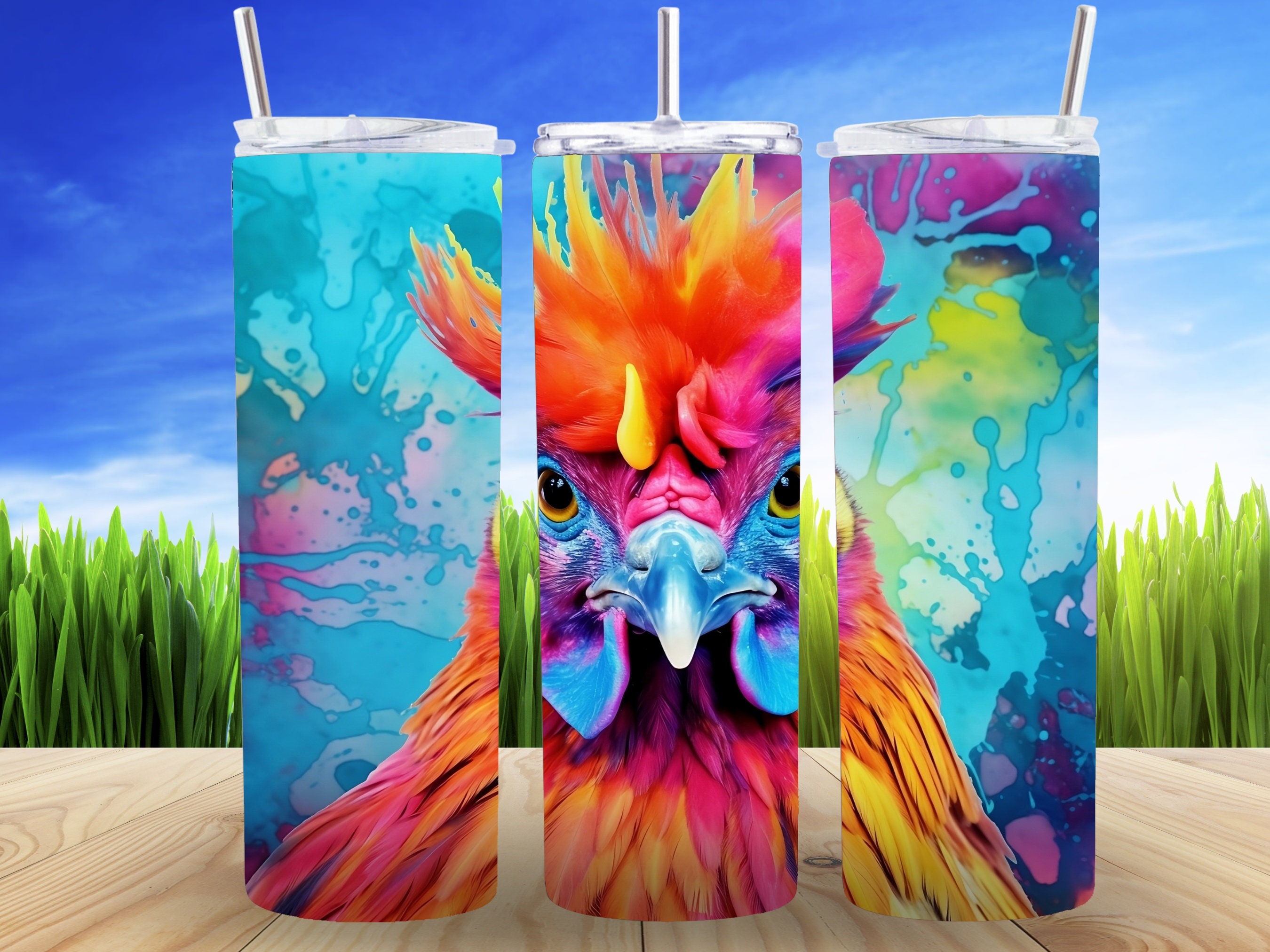 Alcohol Ink Chicken 20 Oz Skinny Tumbler Sublimation Design Digital ...
