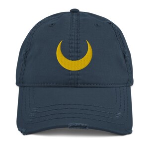 Anime Moon Hat, Black Lady Distressed Dad Hat, Moon Costume Cap Navy