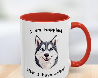 Two-Tone Accent Siberian Husky Ceramic Coffee Mug, 11 oz