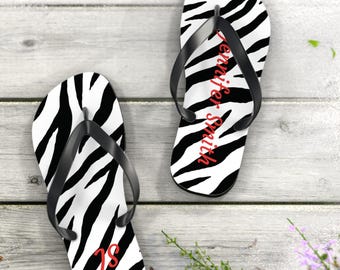 Personalized Animal Zebra Print Flip Flop Shoes, Sizes S through XL