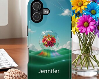 Personalized Frutiger Aero Phone Case | Tropical Flower Bubble Magnetic Tough Case for iPhone 17-13  Samsung Galaxy S26