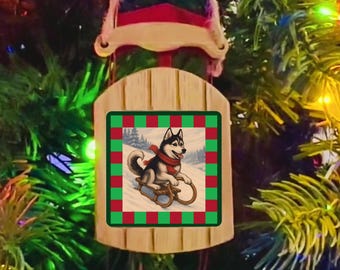 Siberian Husky Sled Christmas Ornament