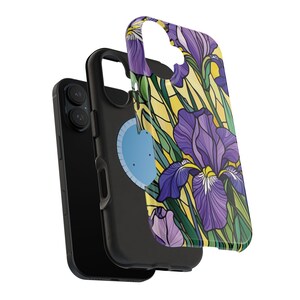 Funda magnética resistente a impactos para iPhone con efecto vidriera y lirios morados imagen 8