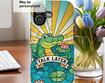 Personligt retro magnetiskt, stöttåligt iPhone-skal med alligatoreffekt och målat glas, present till henne