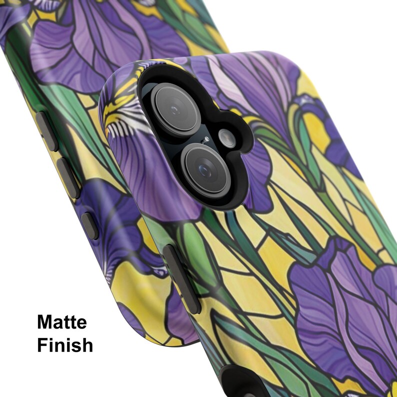 Funda magnética resistente a impactos para iPhone con efecto vidriera y lirios morados imagen 9
