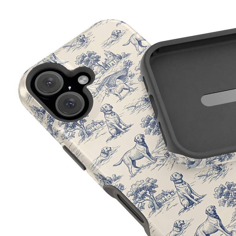 Funda magnética resistente a impactos para iPhone con diseño de Labrador Retriever en color azul Toile de Jouy imagen 15