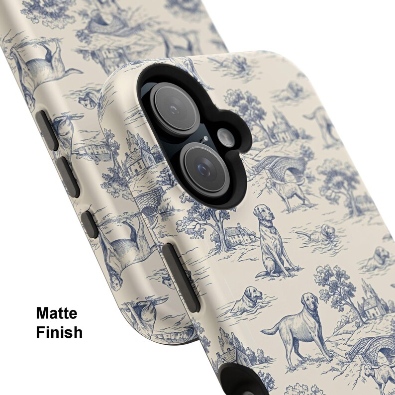 Funda magnética resistente a impactos para iPhone con diseño de Labrador Retriever en color azul Toile de Jouy imagen 8
