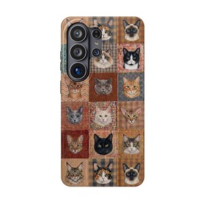 Funda magnética resistente a impactos para iPhone y Samsung S26 Series con diseño de patchwork sintético y estilo bohemio para amantes de los gatos. imagen 20