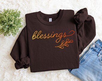 Blessings Sweatshirt with Gradient Text, Cotton and Polyester Shirt, Sizes S through 5X
