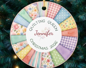 Adorno navideño de cerámica con efecto patchwork
