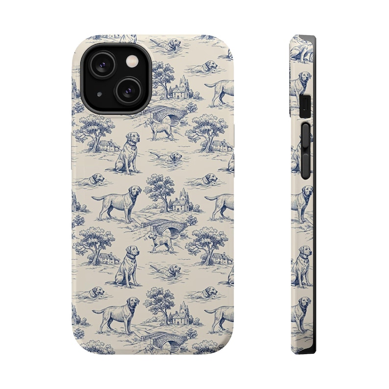 Funda magnética resistente a impactos para iPhone con diseño de Labrador Retriever en color azul Toile de Jouy imagen 3