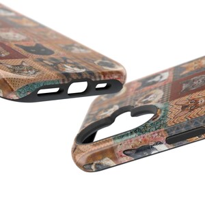 Funda magnética resistente a impactos para iPhone y Samsung S26 Series con diseño de patchwork sintético y estilo bohemio para amantes de los gatos. imagen 15