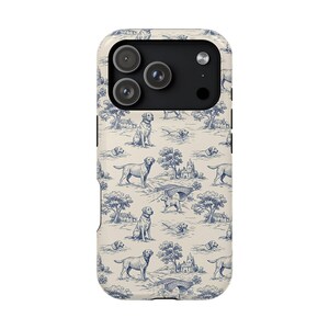 Funda magnética resistente a impactos para iPhone con diseño de Labrador Retriever en color azul Toile de Jouy imagen 4
