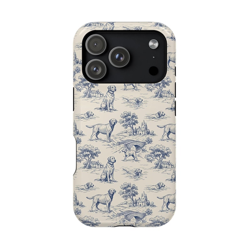 Funda magnética resistente a impactos para iPhone con diseño de Labrador Retriever en color azul Toile de Jouy imagen 4