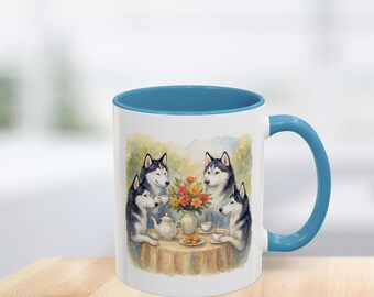 Siberian Husky Teatime Two-Tone Accent Mug, 11 oz. and 15 oz.