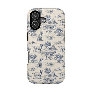 Funda magnética resistente a impactos para iPhone con diseño de Labrador Retriever en color azul Toile de Jouy imagen 2