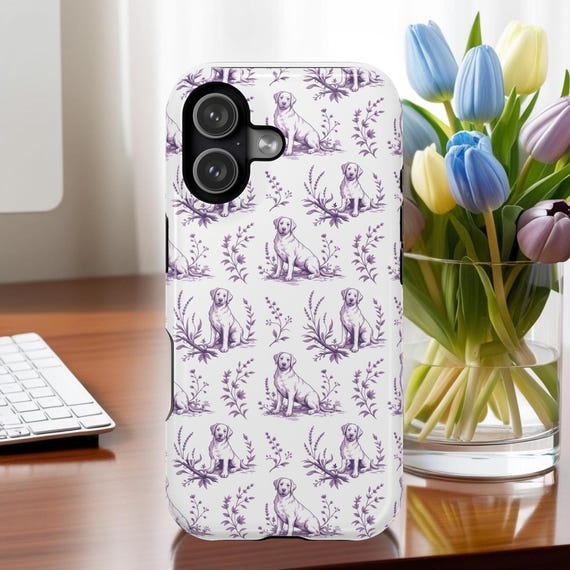 Violet Toile de Jouy Labrador Retriever Magnetic Impact Resistant iPhone Case