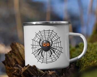 Spider Enamel Camp Mug – Halloween, Autumn, Outdoors (12 ounces)