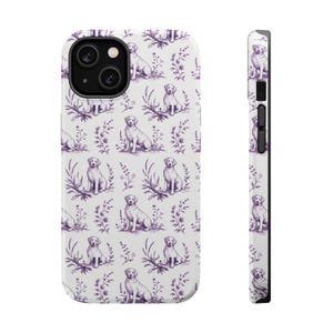 Violet Toile de Jouy Labrador Retriever Magnetic Impact Resistant iPhone Case image 3