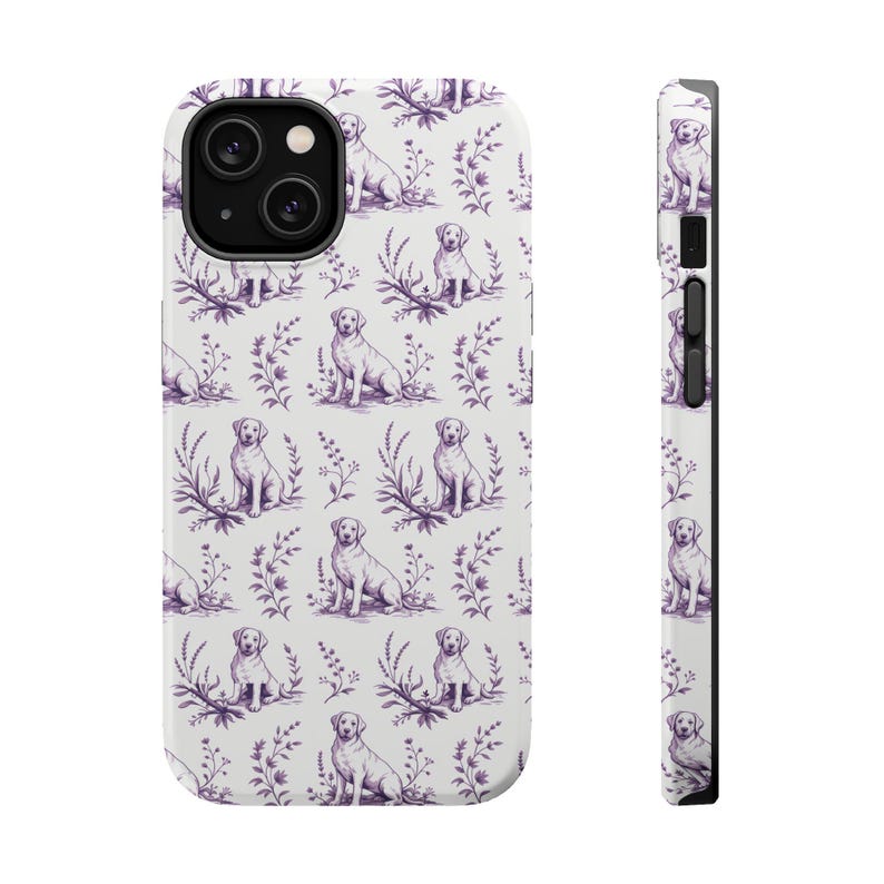 Violet Toile de Jouy Labrador Retriever Magnetic Impact Resistant iPhone Case image 3
